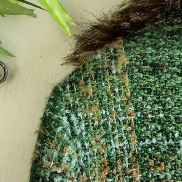 Vintage Harve Benard Fur Collared Trim Wool Blend Green Tweed Blazer Jacket 6 - Picture 11 of 15